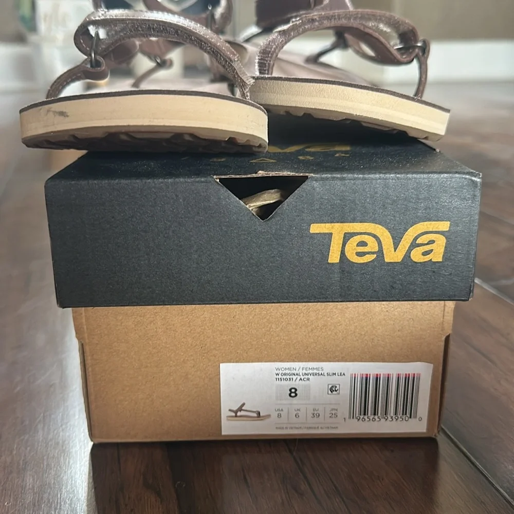Teva Original Universal Slim Leather Sandals Brown Taupe Women’s Size 8 NWT